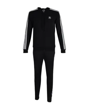 Adidas Ribbed Insert Tracksuit in Black Polyester