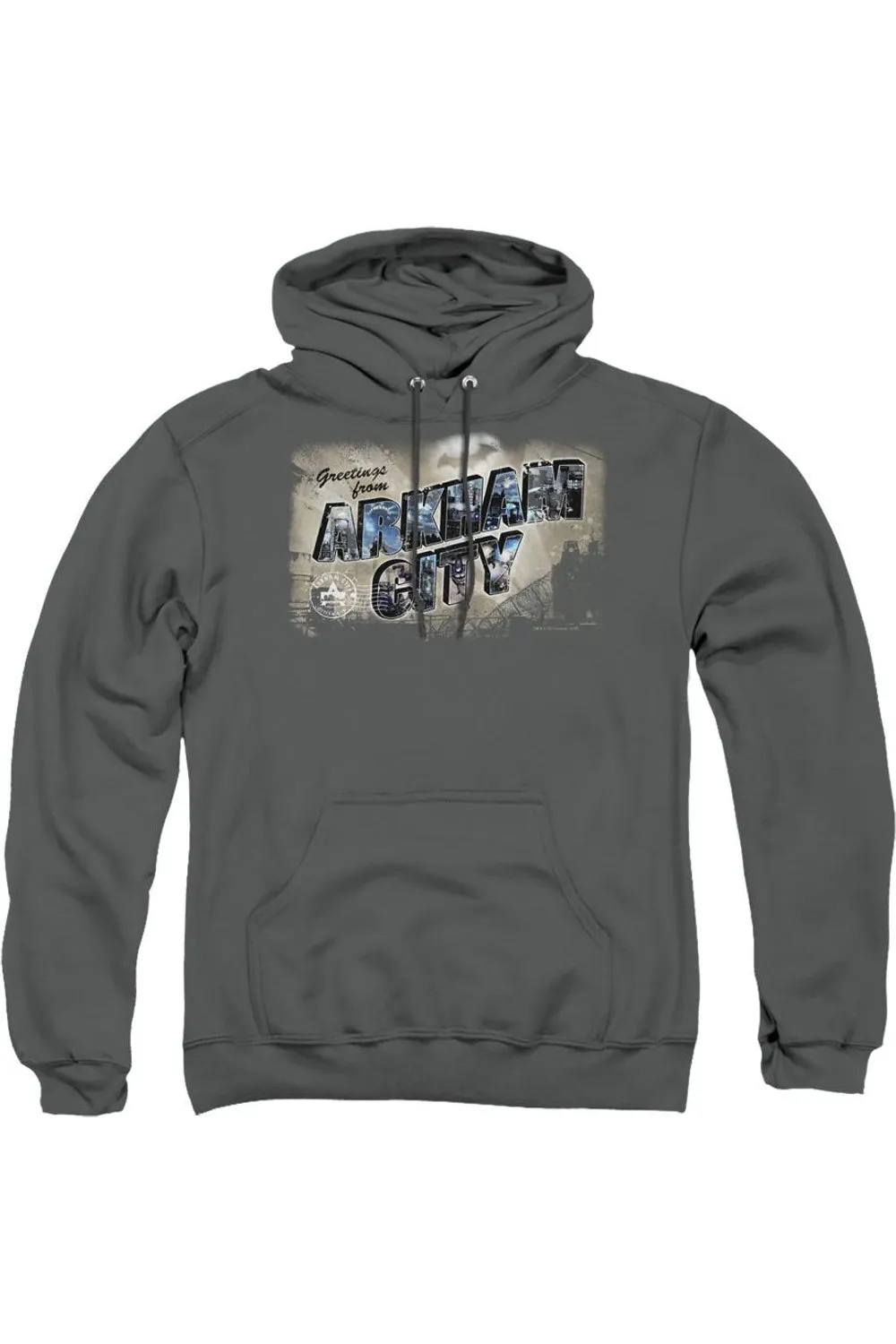 Batman Arkham City Greetings From Arkham Adult Pull Over Hoodie / Hooded Sweatshirt