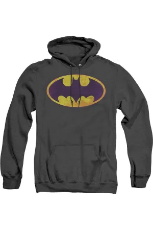 Batman Bm Neon Distress Logo Adult Heather Hoodie / Hooded Sweatshirt