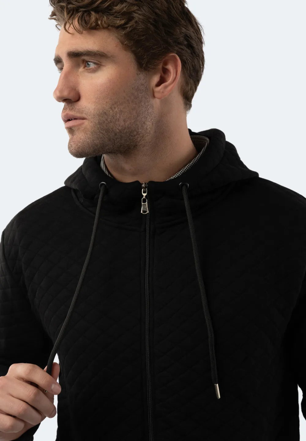 Black Quilted Zip Up Hoodie