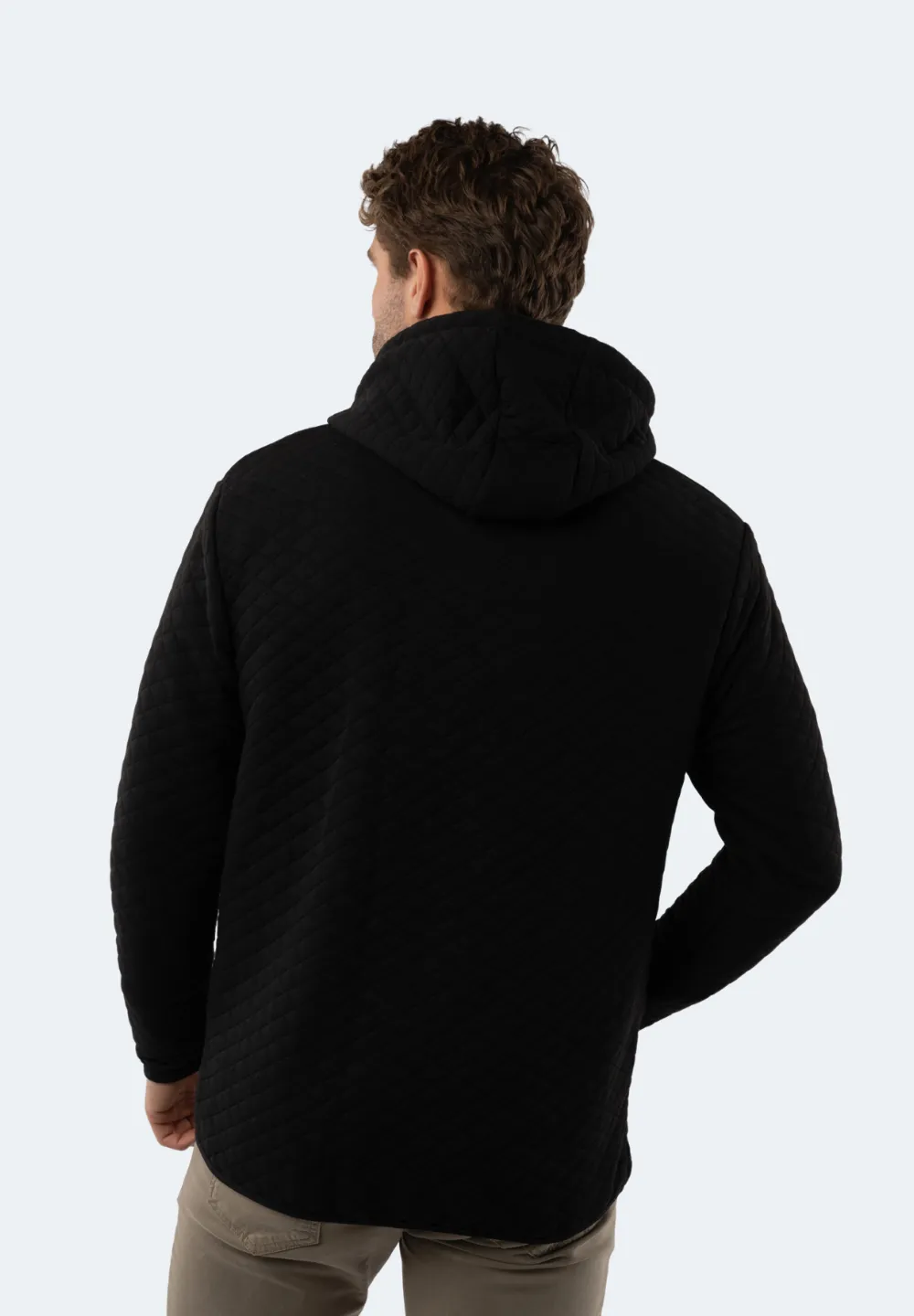 Black Quilted Zip Up Hoodie