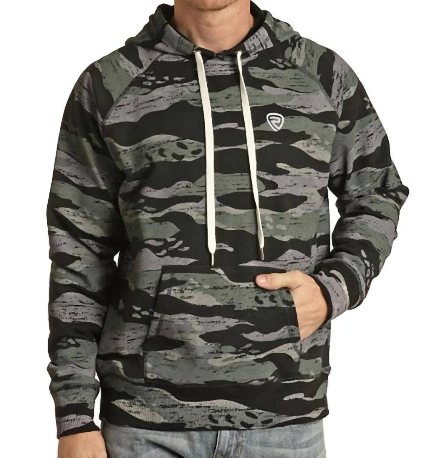 Camo Printed Hoodie In Olive