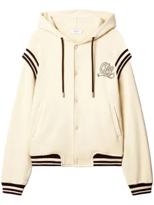Cream White Cotton Hoodie With Logo Print