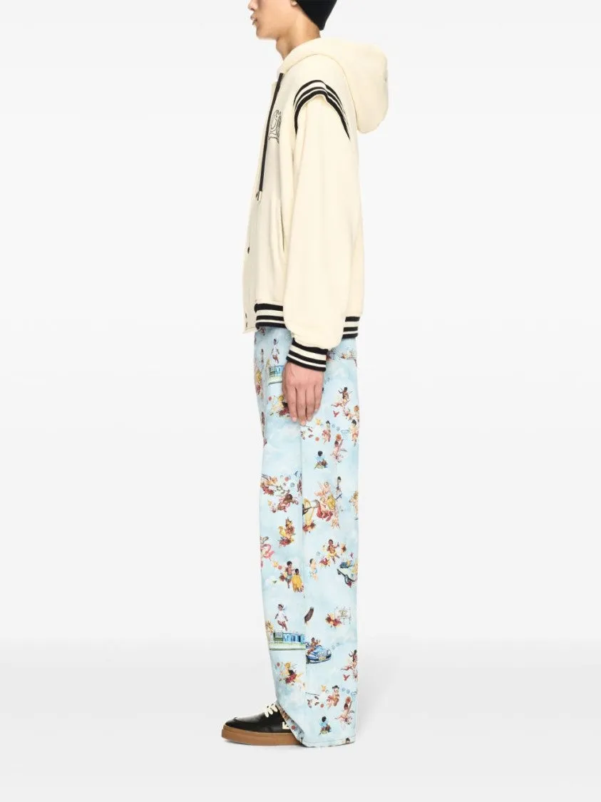 Cream White Cotton Hoodie With Logo Print