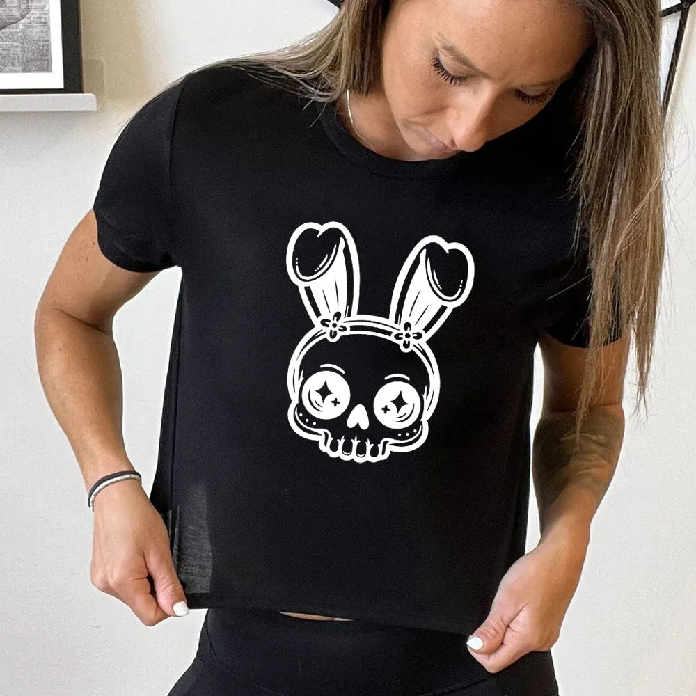 Cute Bunny Skull Cropped Tee