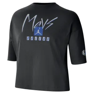 DALLAS MAVERICKS NIKE WOMEN'S BLACK MAVS JORDAN CROPPED SHORT SLEEVE TEE