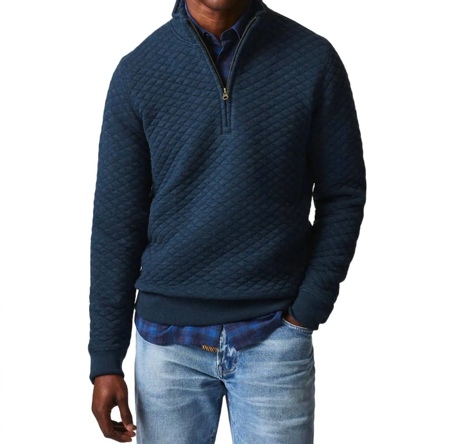 Diamond Quilt Half Zip Sweatshirt In Carbon Blue