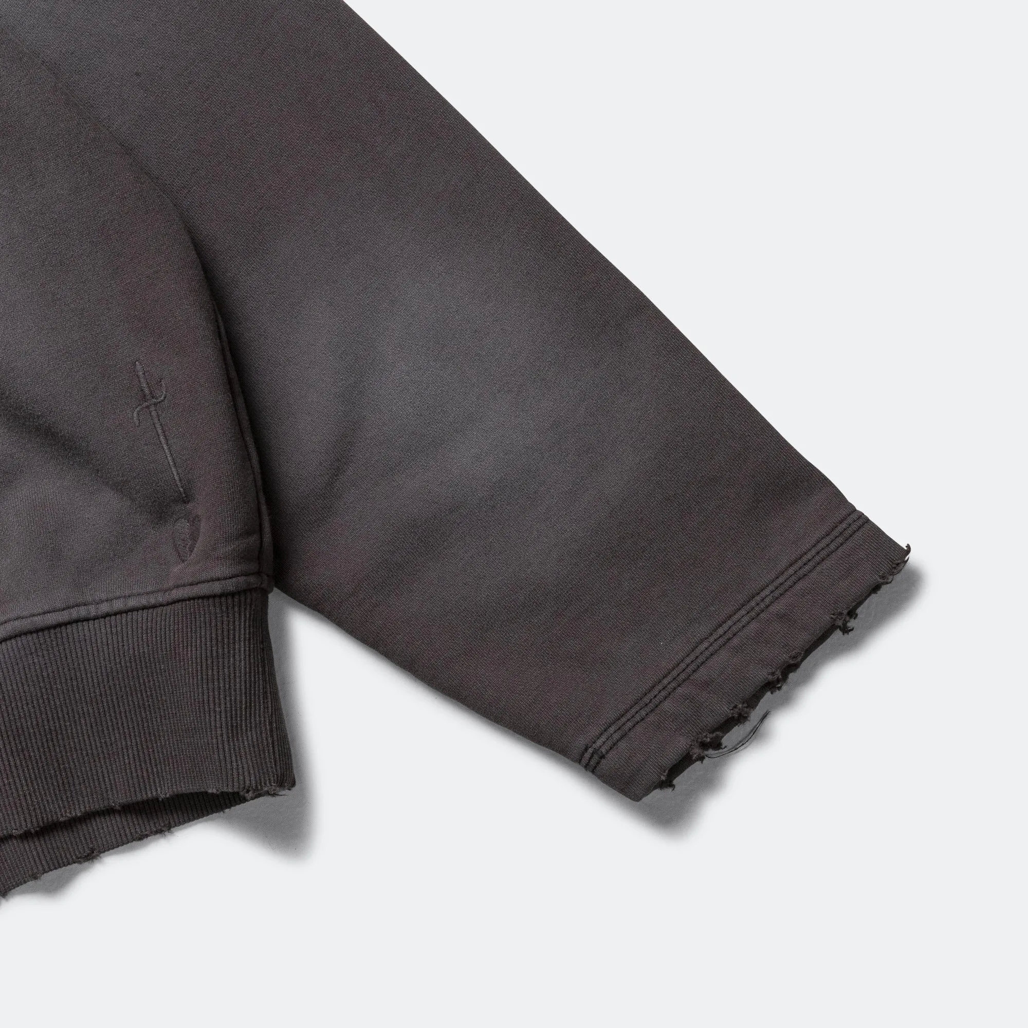 Distressed Zip Hood - Washed Black