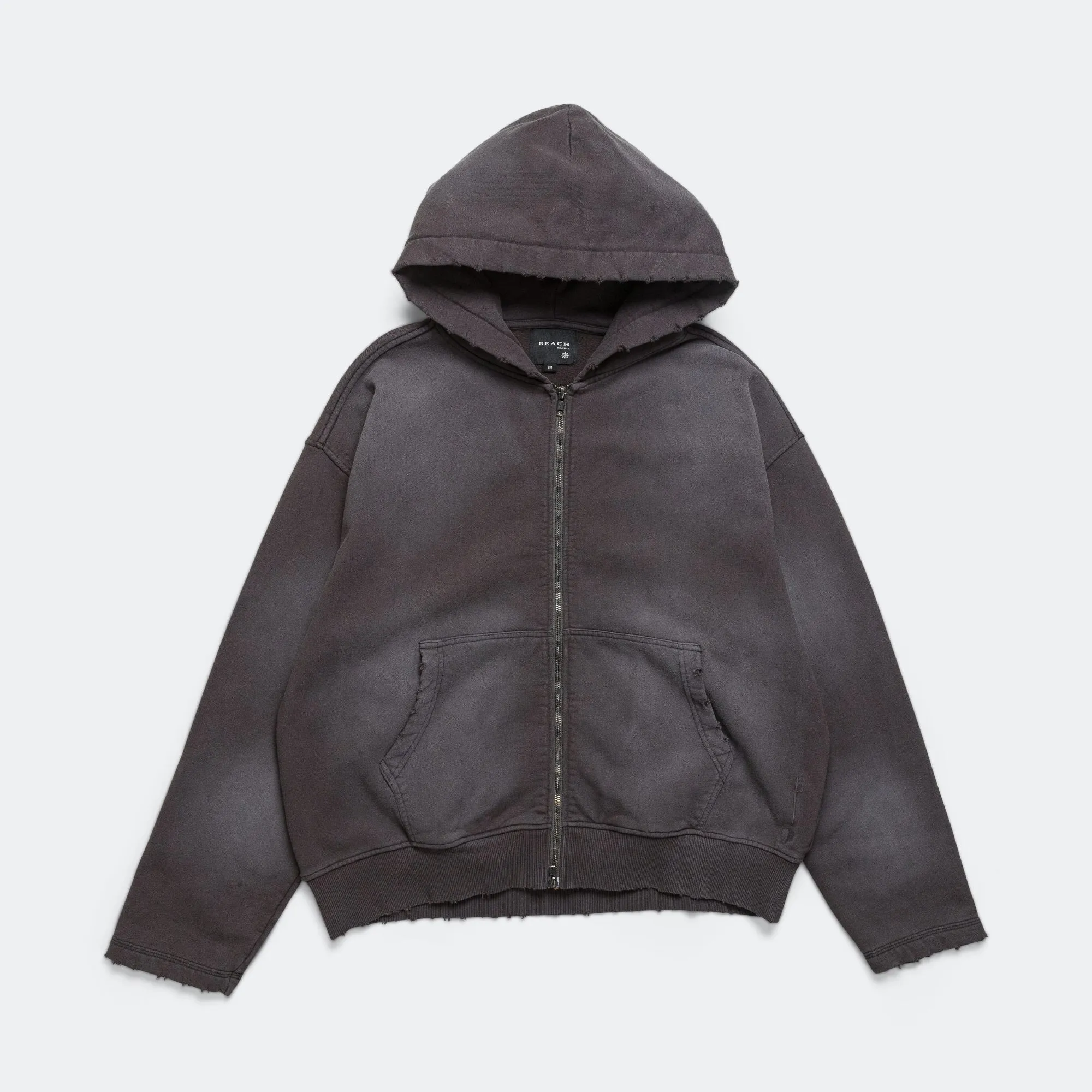 Distressed Zip Hood - Washed Black