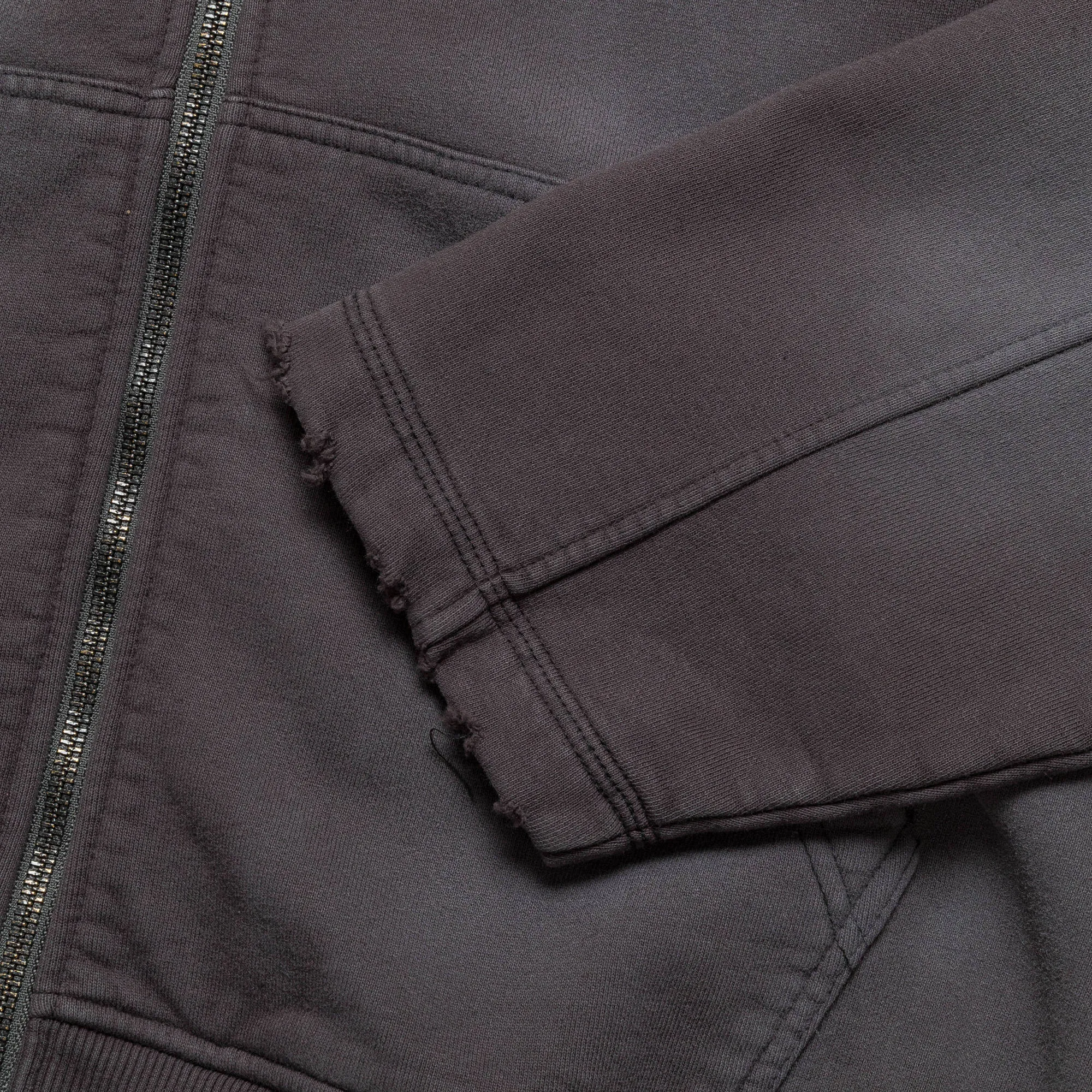 Distressed Zip Hood - Washed Black