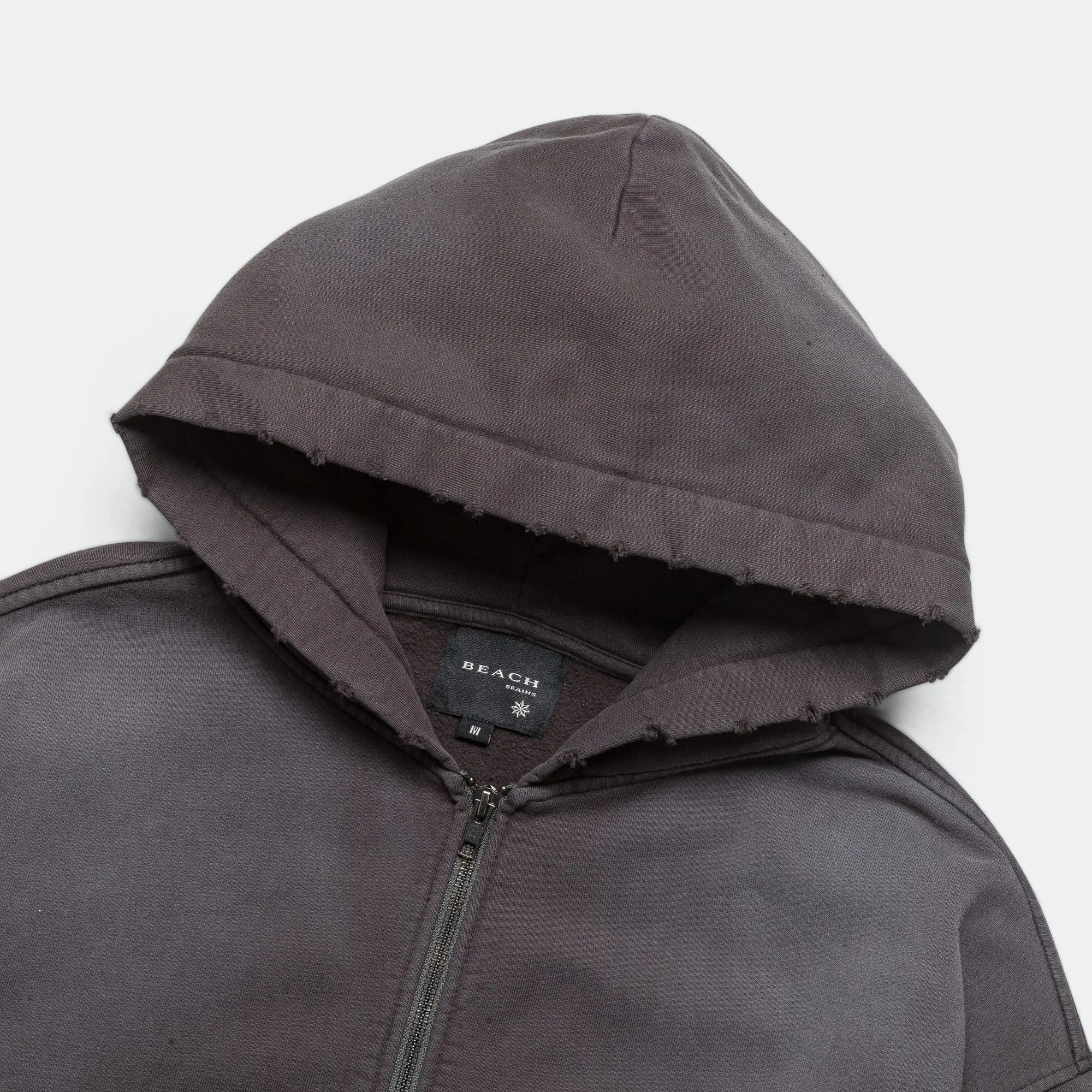 Distressed Zip Hood - Washed Black