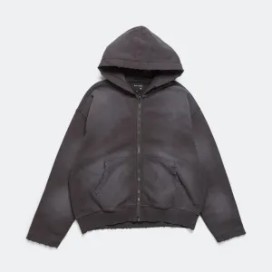 Distressed Zip Hood - Washed Black