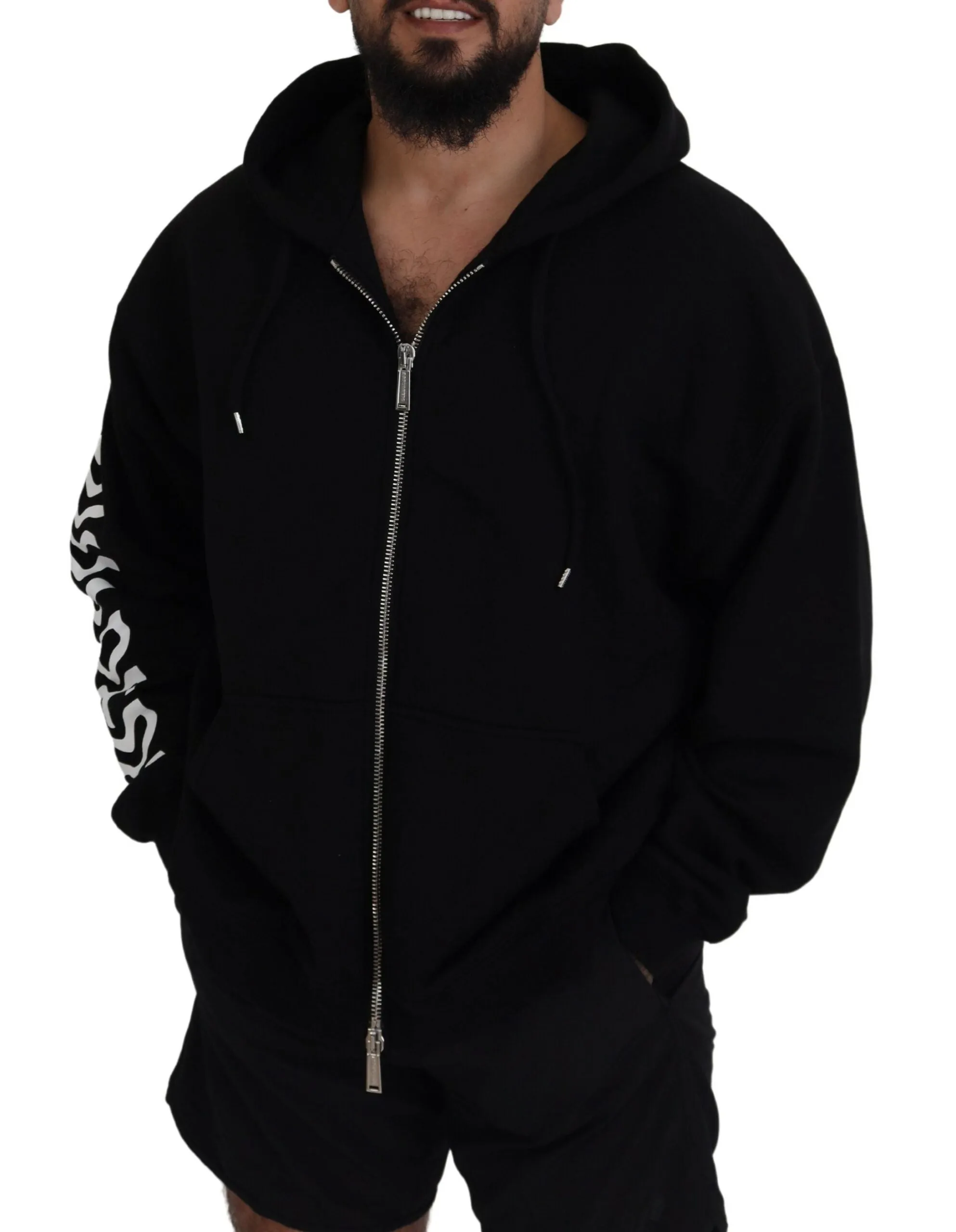 Dsquared Hooded Full Zip Printed Sleeves Men's Sweater (Pre-Owned)