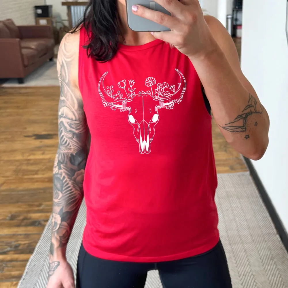 Floral Cow Skull Muscle Tank