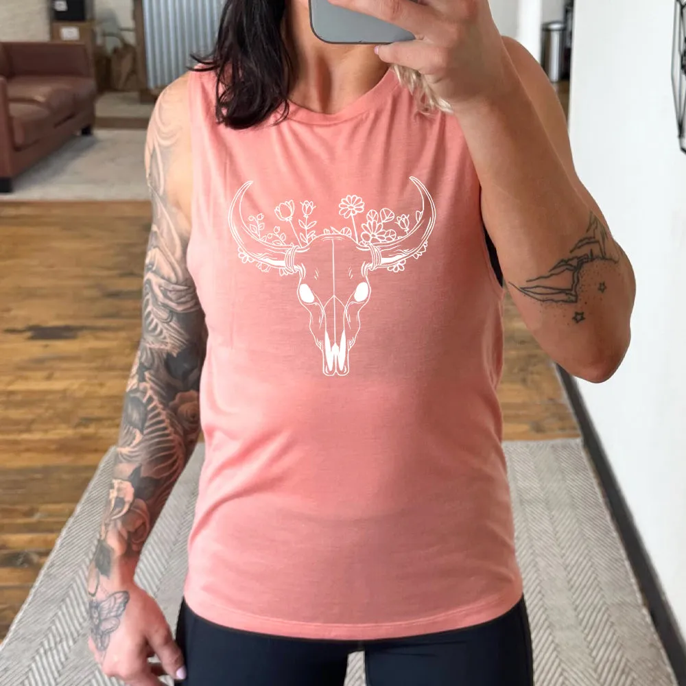 Floral Cow Skull Muscle Tank