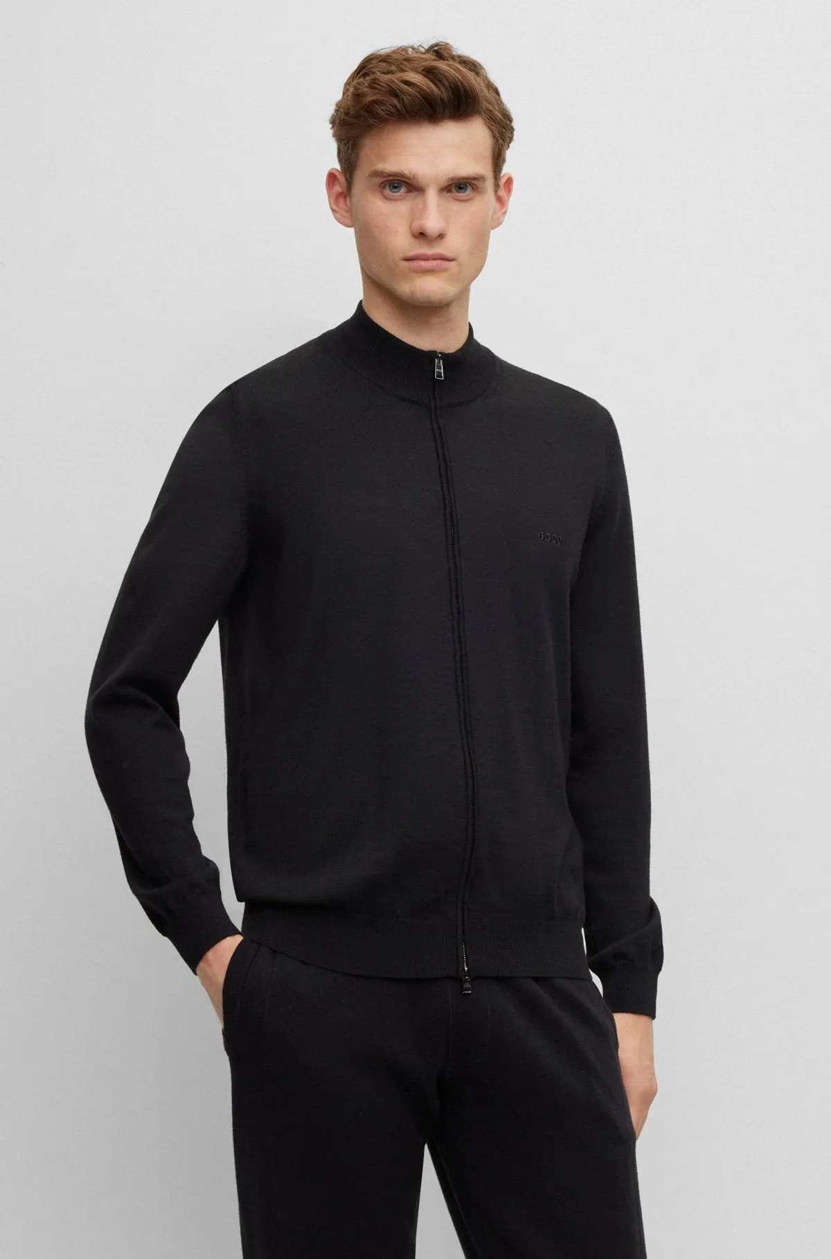 Hugo Boss Men's Balonso Full Zip Wool Cardigan, Black