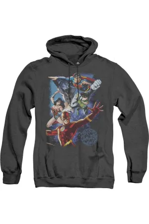 Justice League of America Galactic Attack Color Adult Heather Hoodie / Hooded Sweatshirt