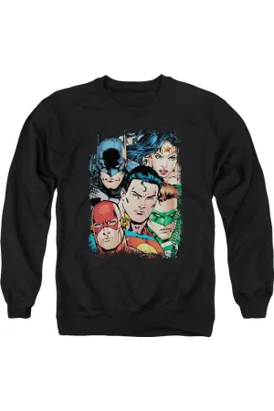 Justice League of America Up Close And Personal Adult Crewneck Sweatshirt