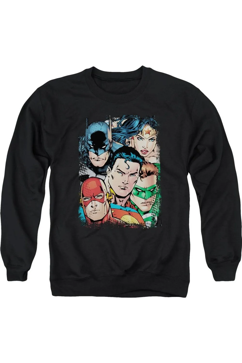 Justice League of America Up Close And Personal Adult Crewneck Sweatshirt