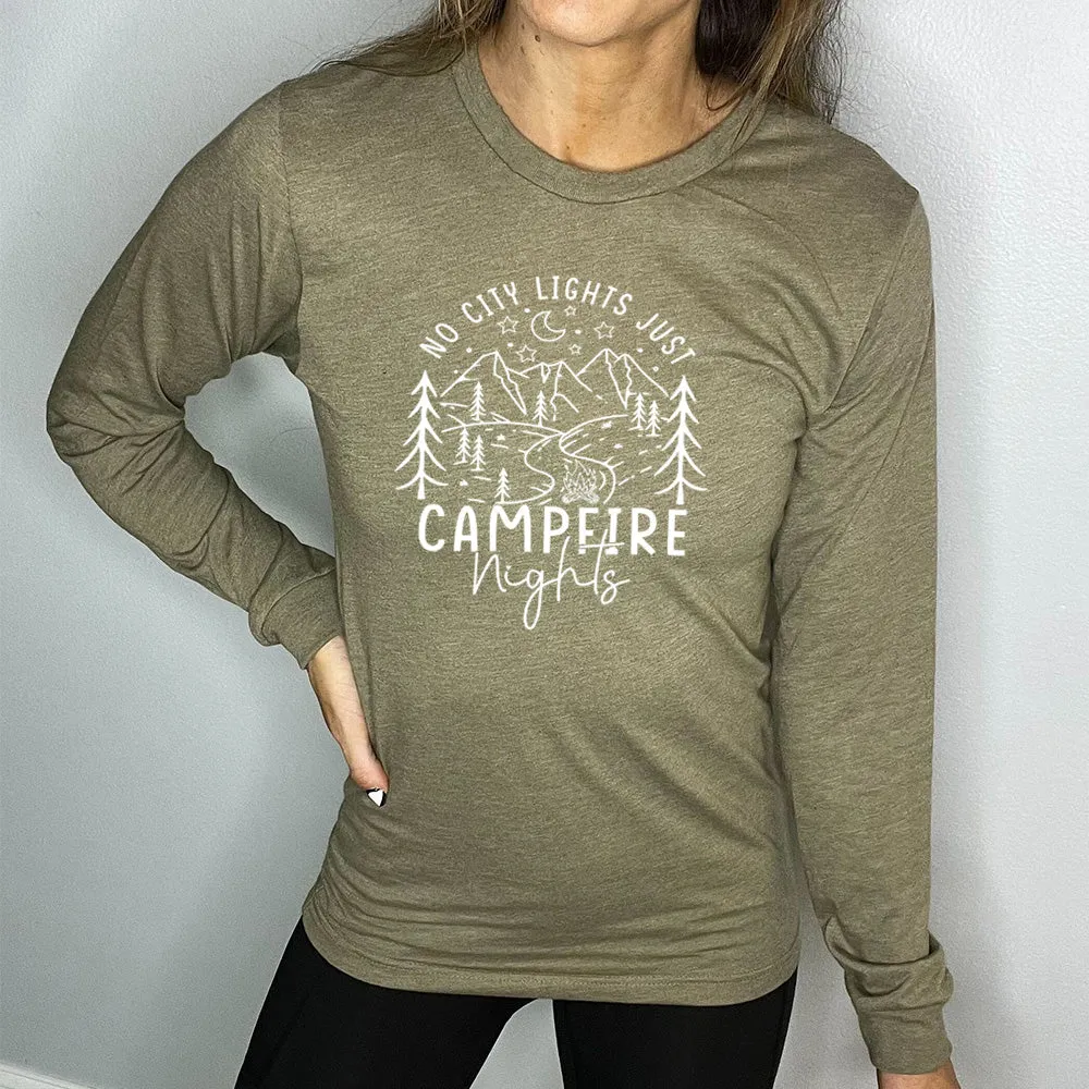 Long Sleeve Tee | No City Lights Just Campfire Nights