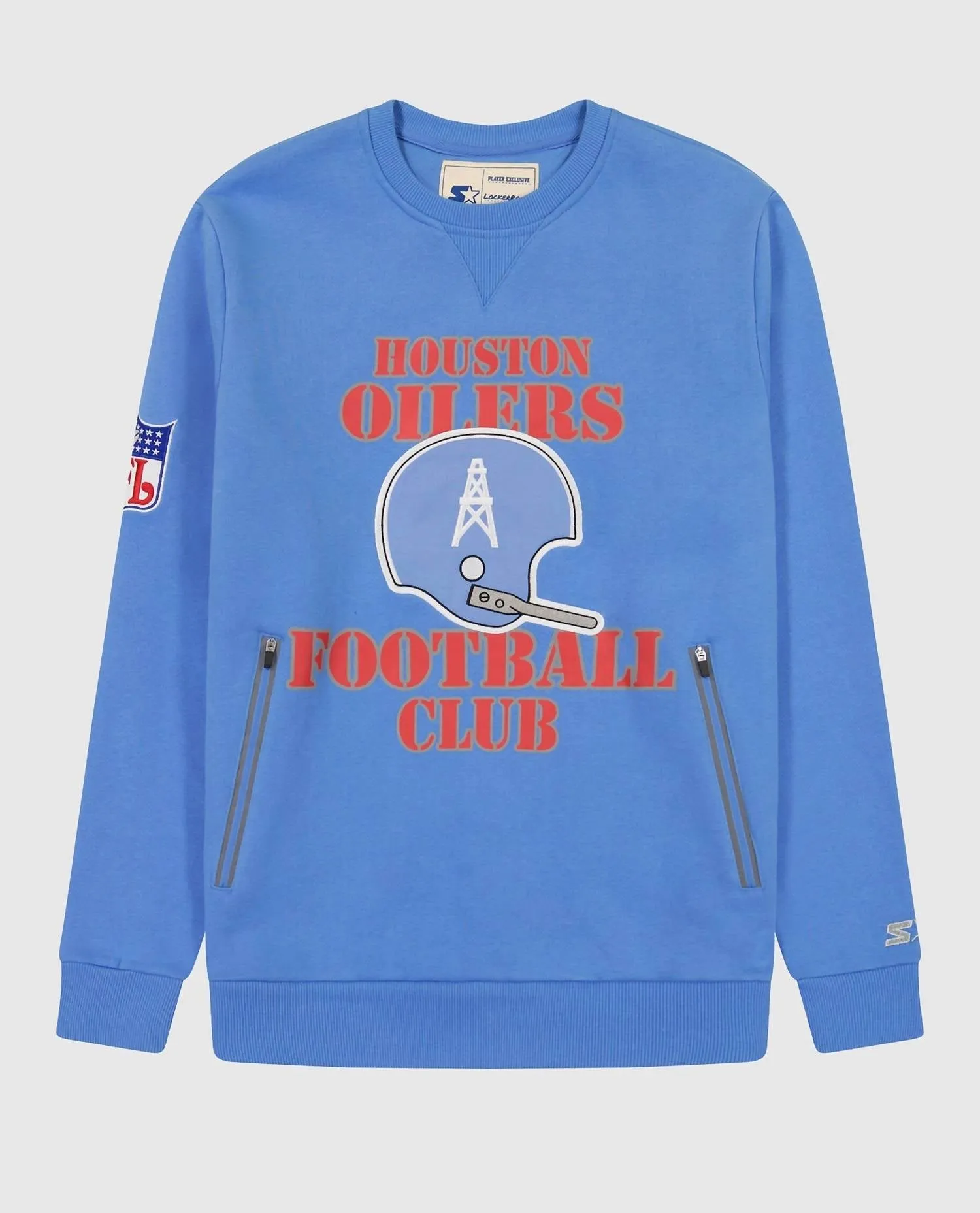 Men's Houston Oilers Crew Neck Sweatshirt With Zip Pockets In Light Blue