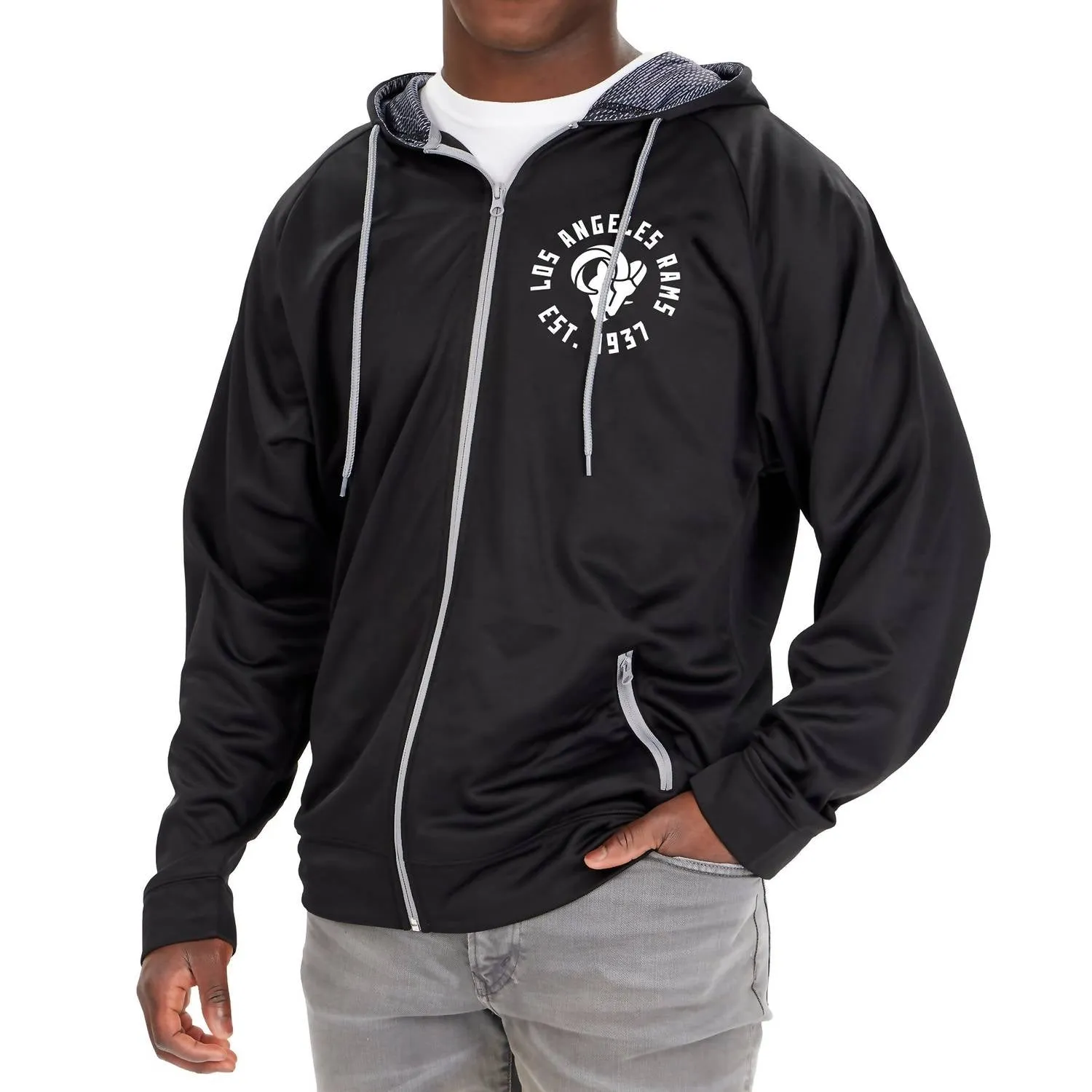 Nfl Los Angeles Rams Full Zip Hoodie In Solid Black
