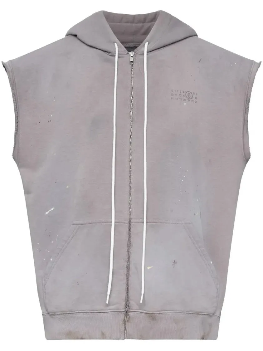 Numbers-Motif Hoodie With Artistic Paint Splatter Detail