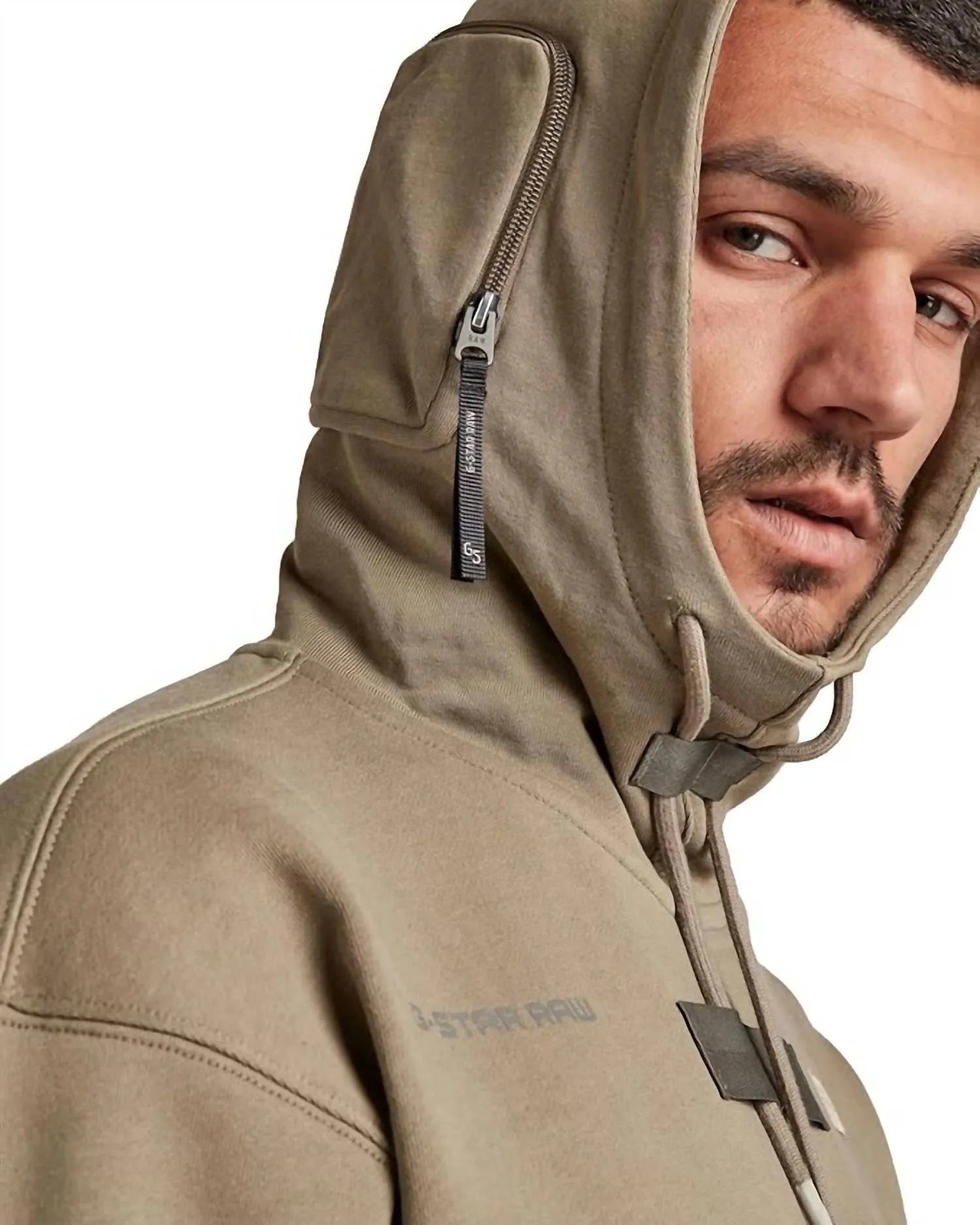 Pocket Detail Loose Hooded Sweater In Cavalry