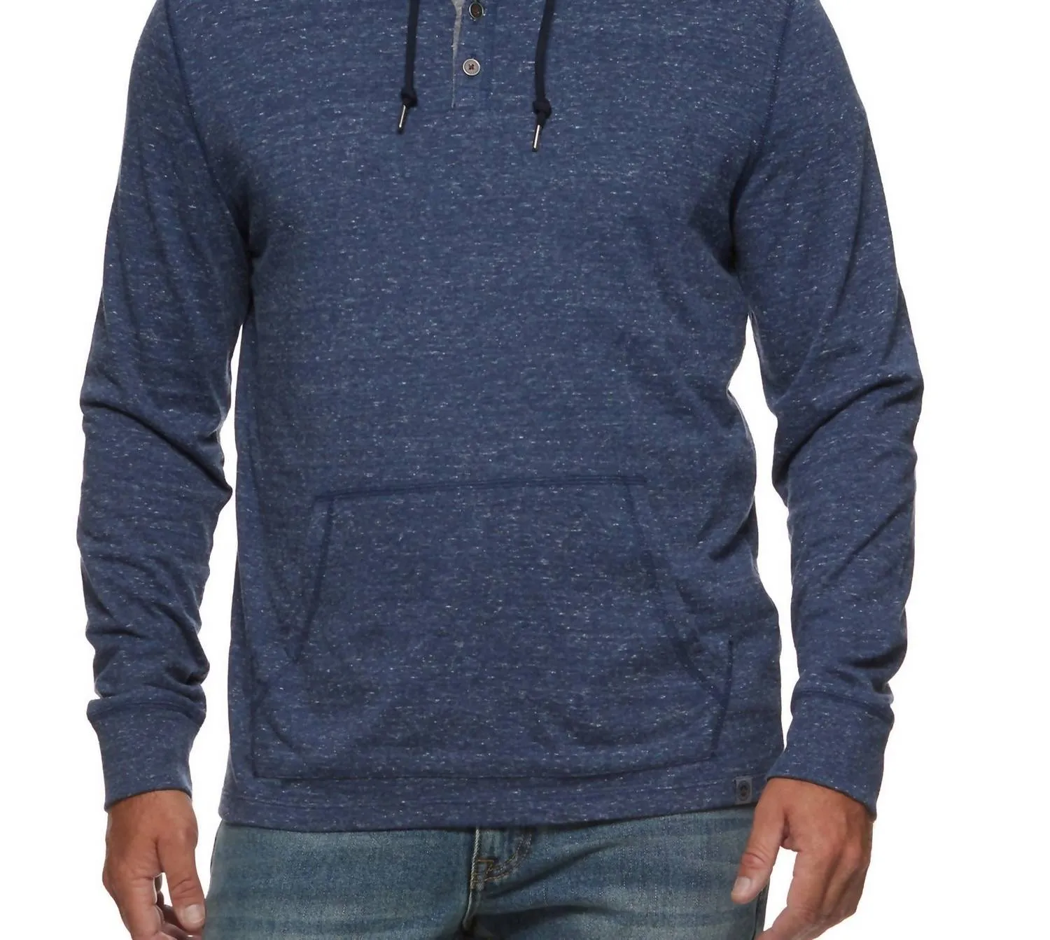 Rollin Snow Slub Hooded Henley In Navy Heather