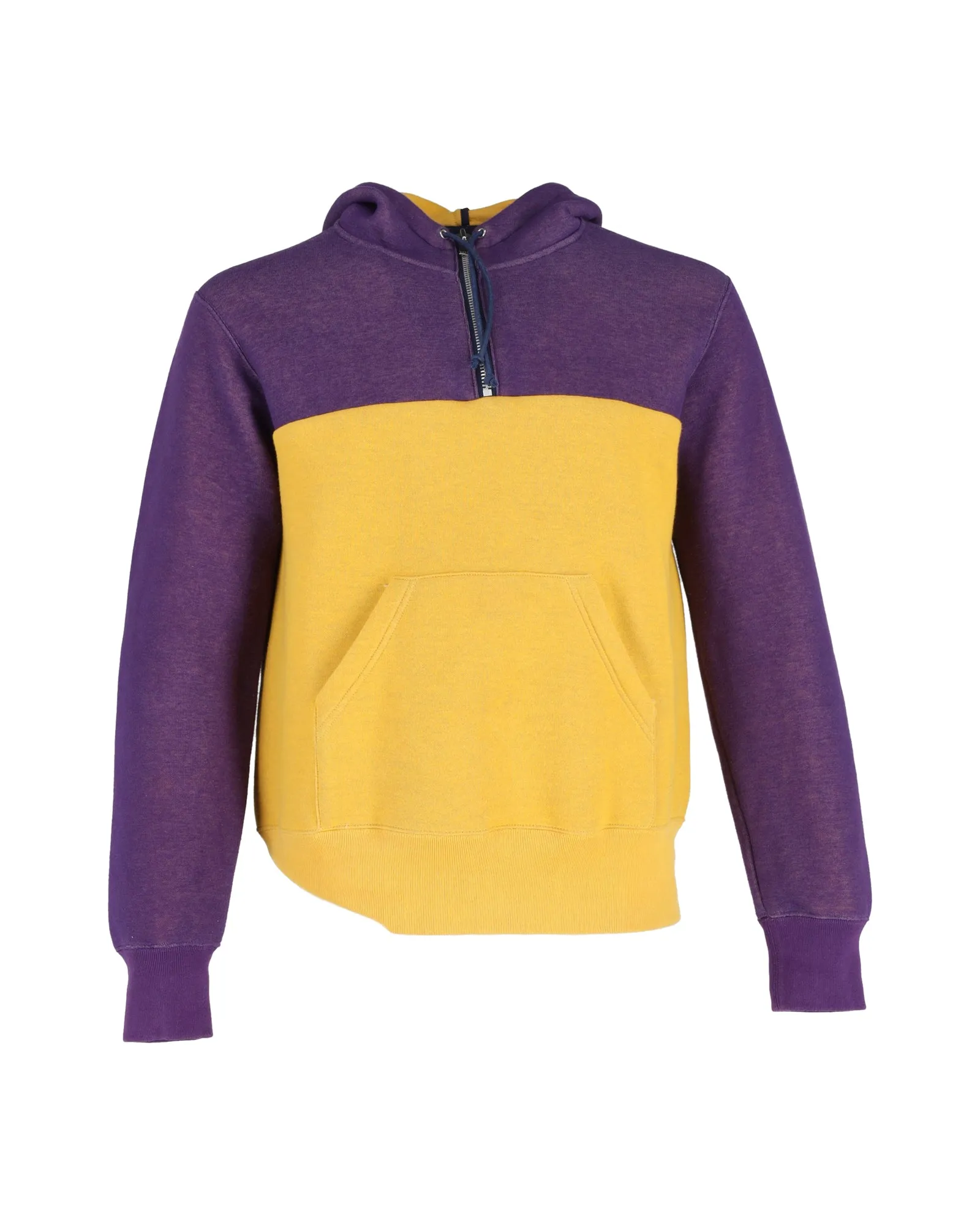 Sacai Colorblock Hooded Sweatshirt in Purple and Yellow Cotton