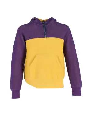 Sacai Colorblock Hooded Sweatshirt in Purple and Yellow Cotton