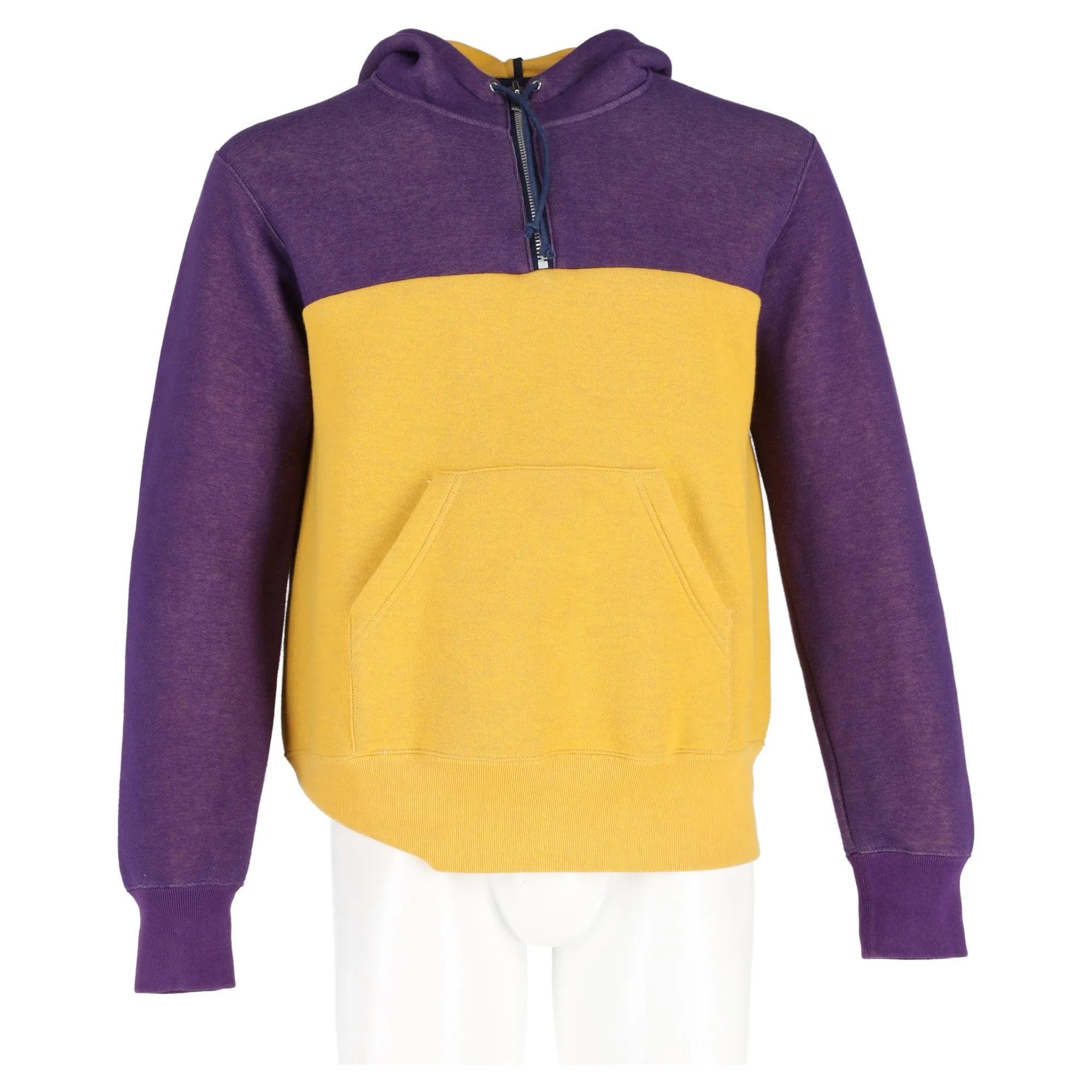 Sacai Colorblock Hooded Sweatshirt in Purple and Yellow Cotton