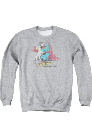 Superman And His Dog Adult Crewneck Sweatshirt