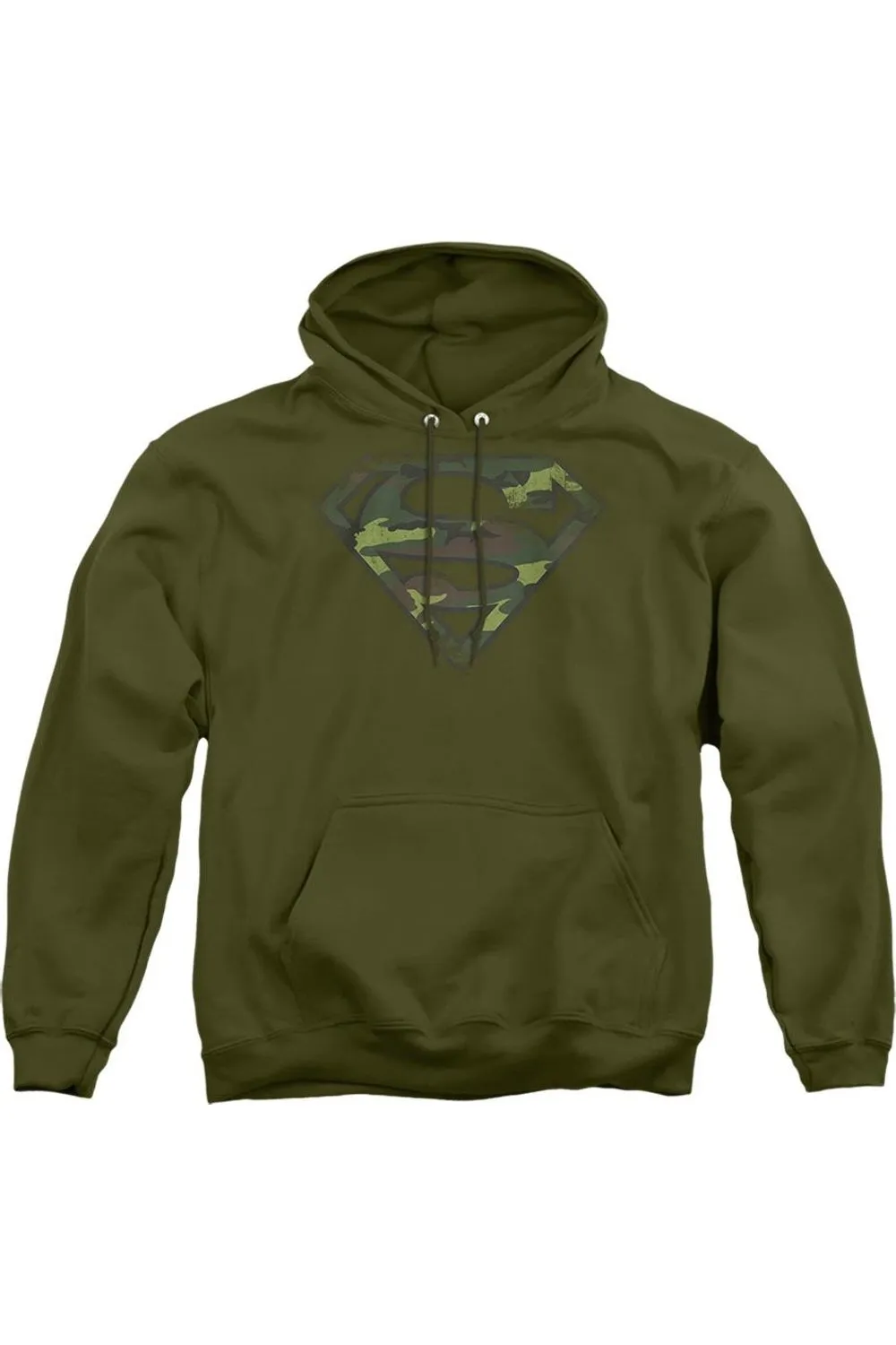 Superman Distressed Camo Shield Adult Pull Over Hoodie / Hooded Sweatshirt
