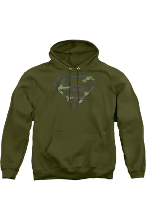 Superman Distressed Camo Shield Adult Pull Over Hoodie / Hooded Sweatshirt