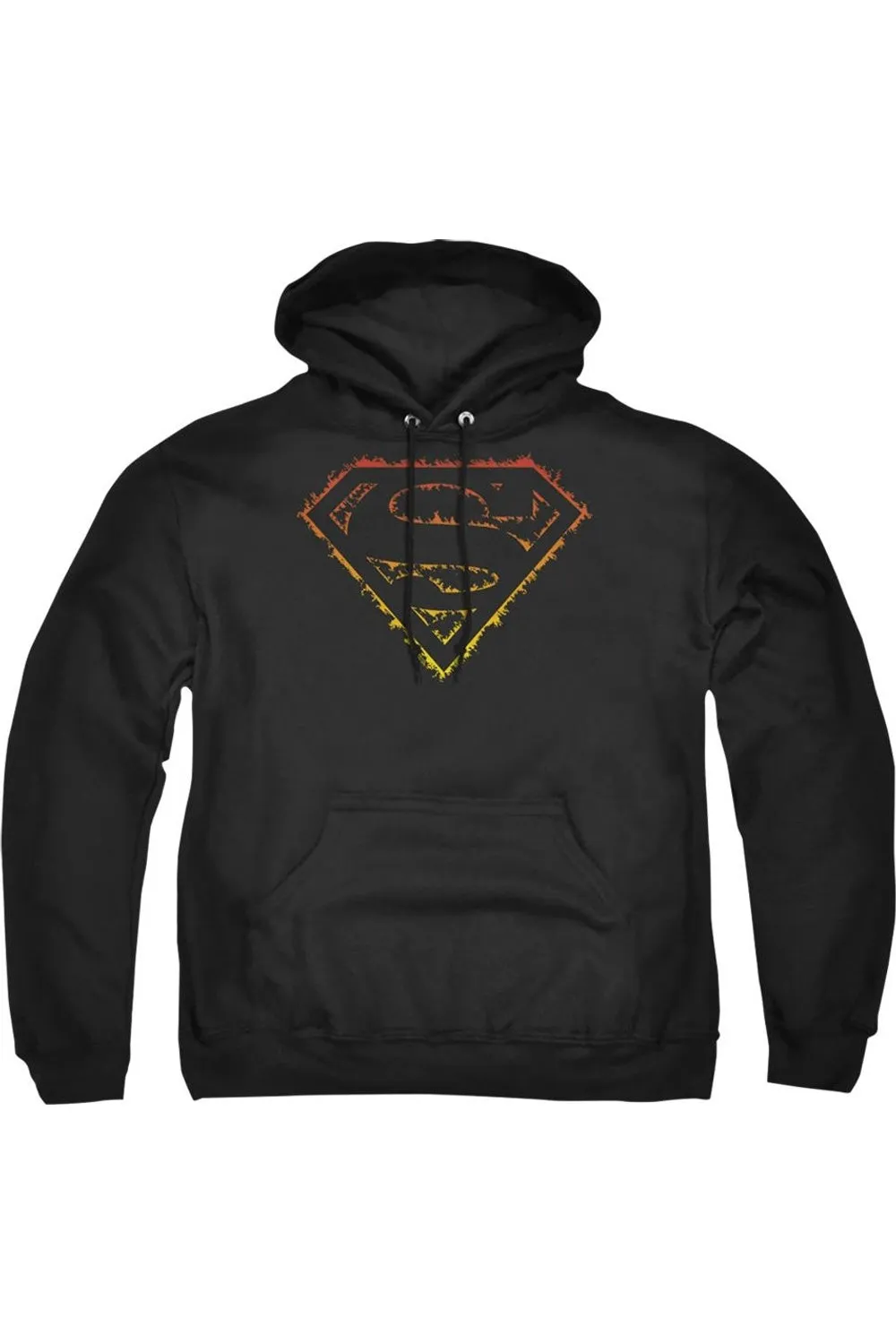 Superman Flame Outlined Logo Adult Pull Over Hoodie / Hooded Sweatshirt