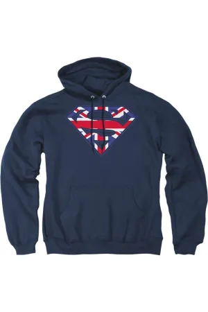 Superman Great Britian Shield Adult Pull Over Hoodie / Hooded Sweatshirt