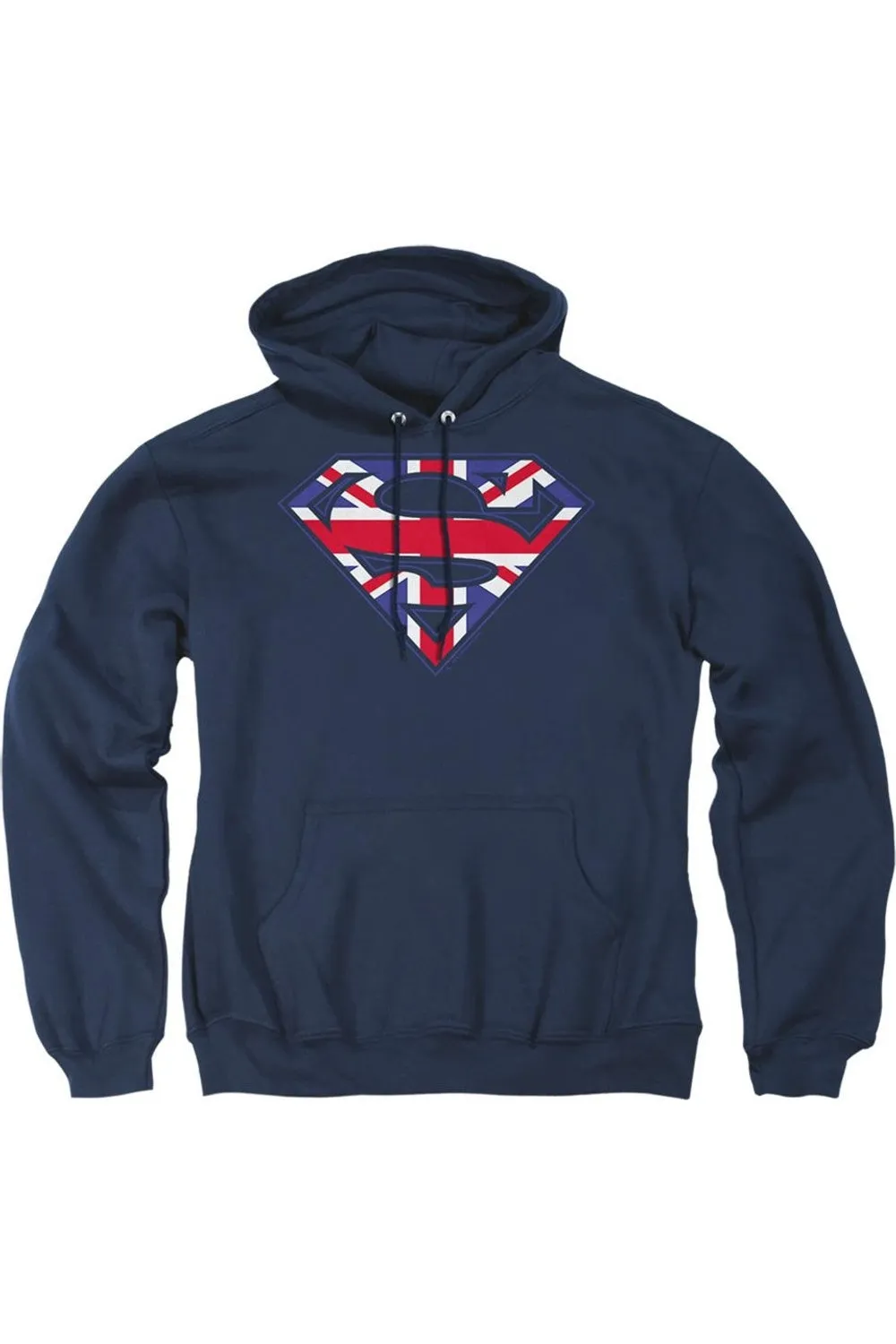 Superman Great Britian Shield Adult Pull Over Hoodie / Hooded Sweatshirt