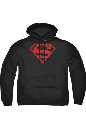 Superman Red On Black Shield Adult Pull Over Hoodie / Hooded Sweatshirt