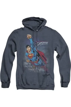 Superman Twilight Flight Adult Heather Hoodie / Hooded Sweatshirt