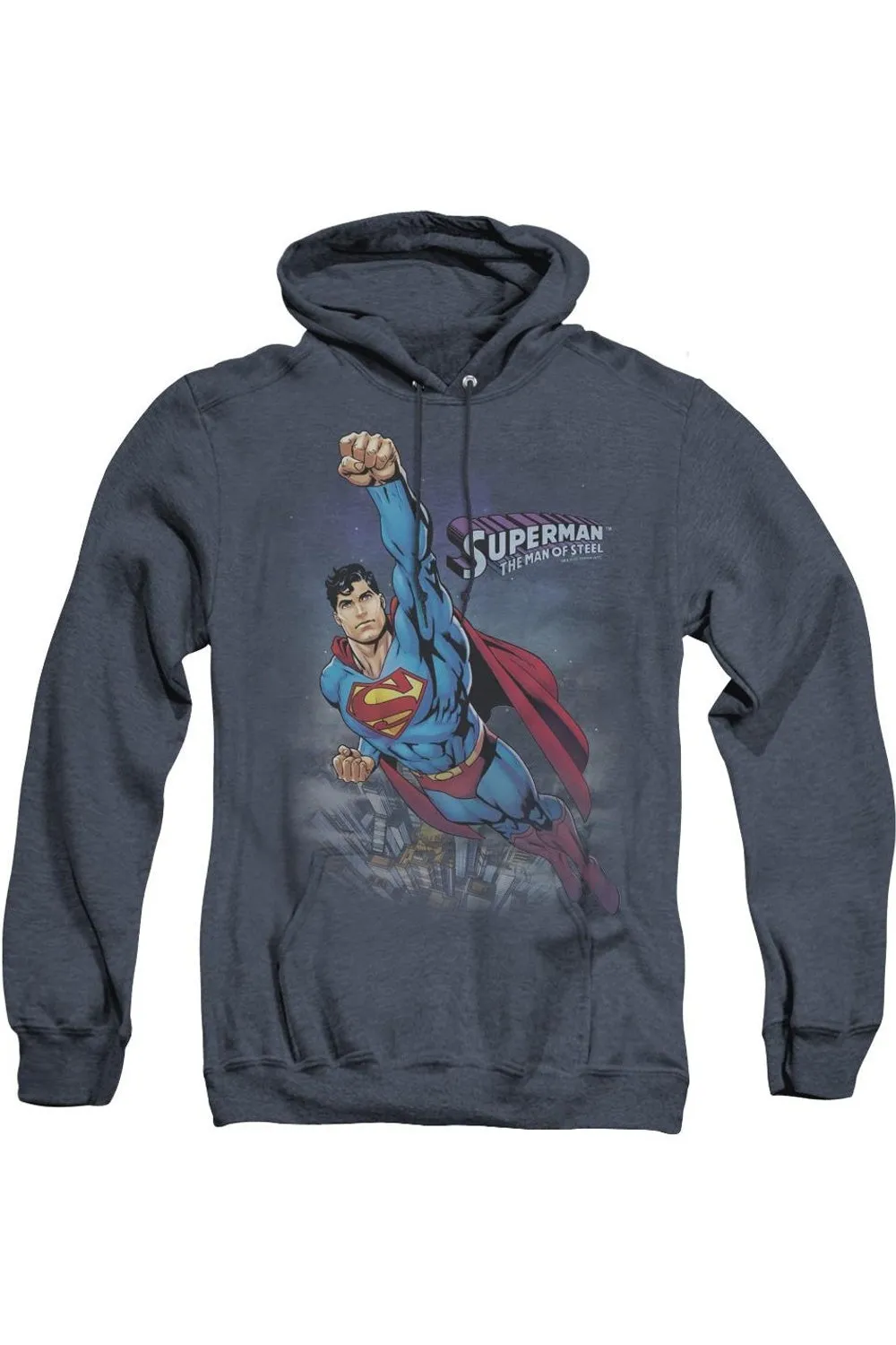 Superman Twilight Flight Adult Heather Hoodie / Hooded Sweatshirt