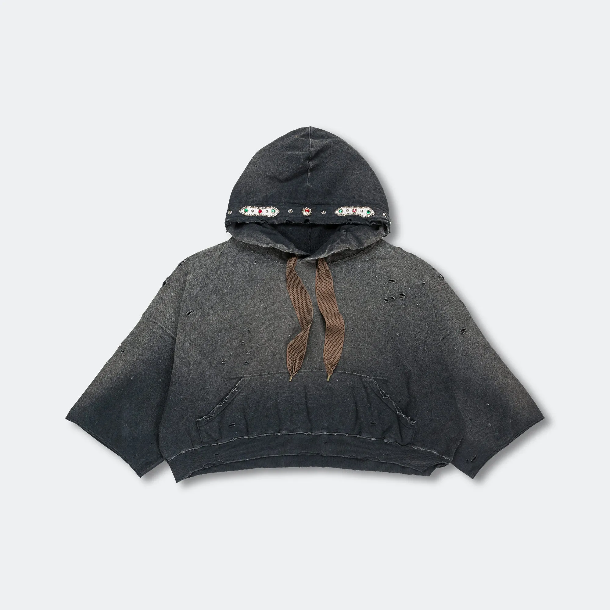 SWT Knit THRILLER Damaged DEVIL Hoodie (STUDS) - Black