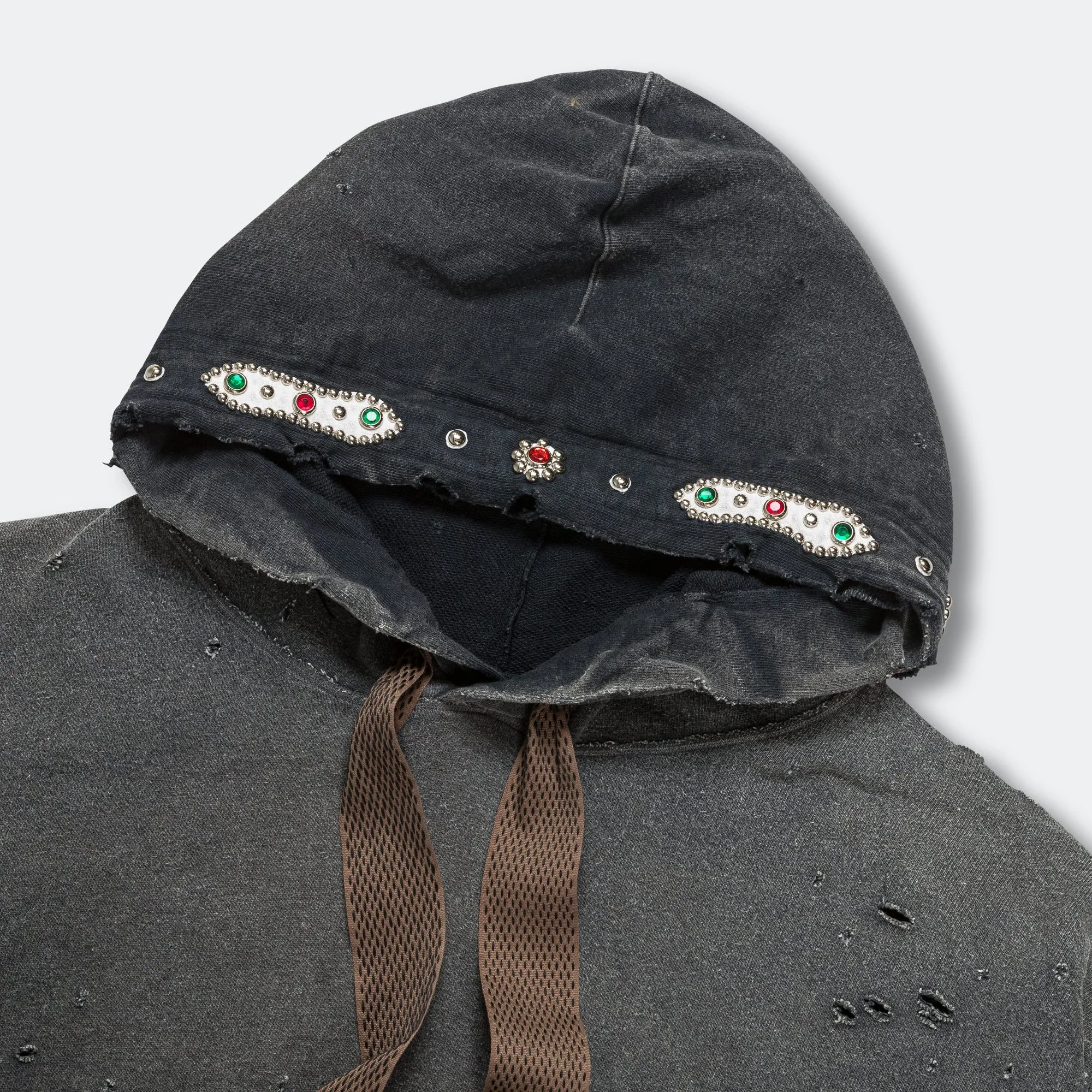 SWT Knit THRILLER Damaged DEVIL Hoodie (STUDS) - Black