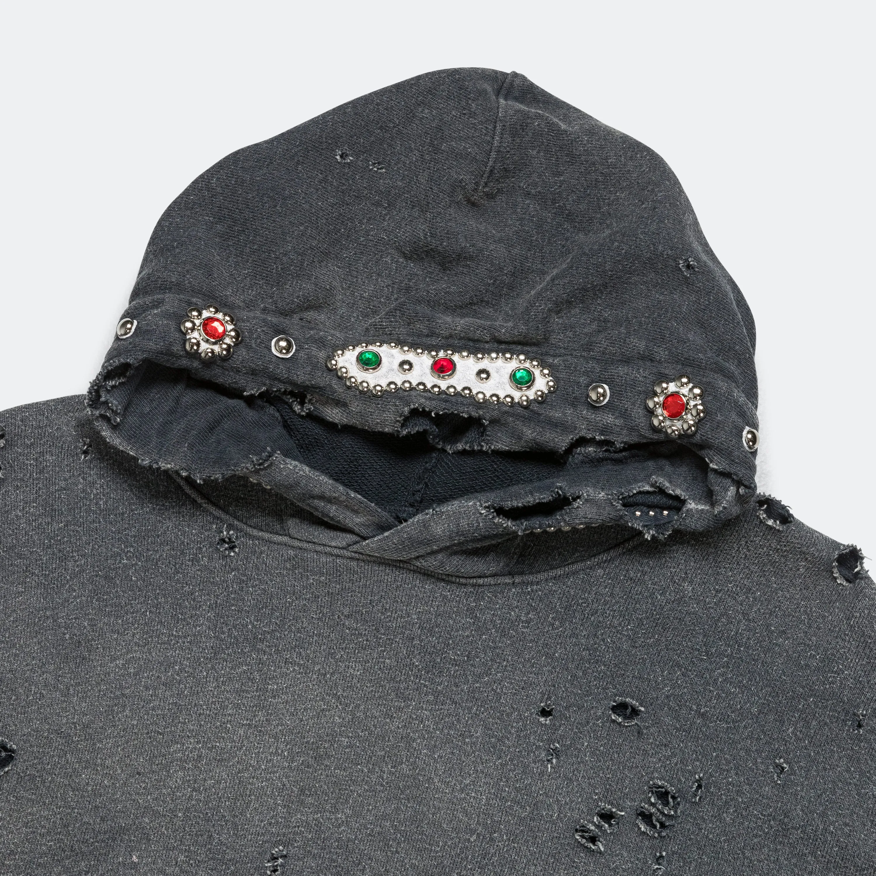 SWT Knit THRILLER Damaged Hoodie (STUDS) - Black