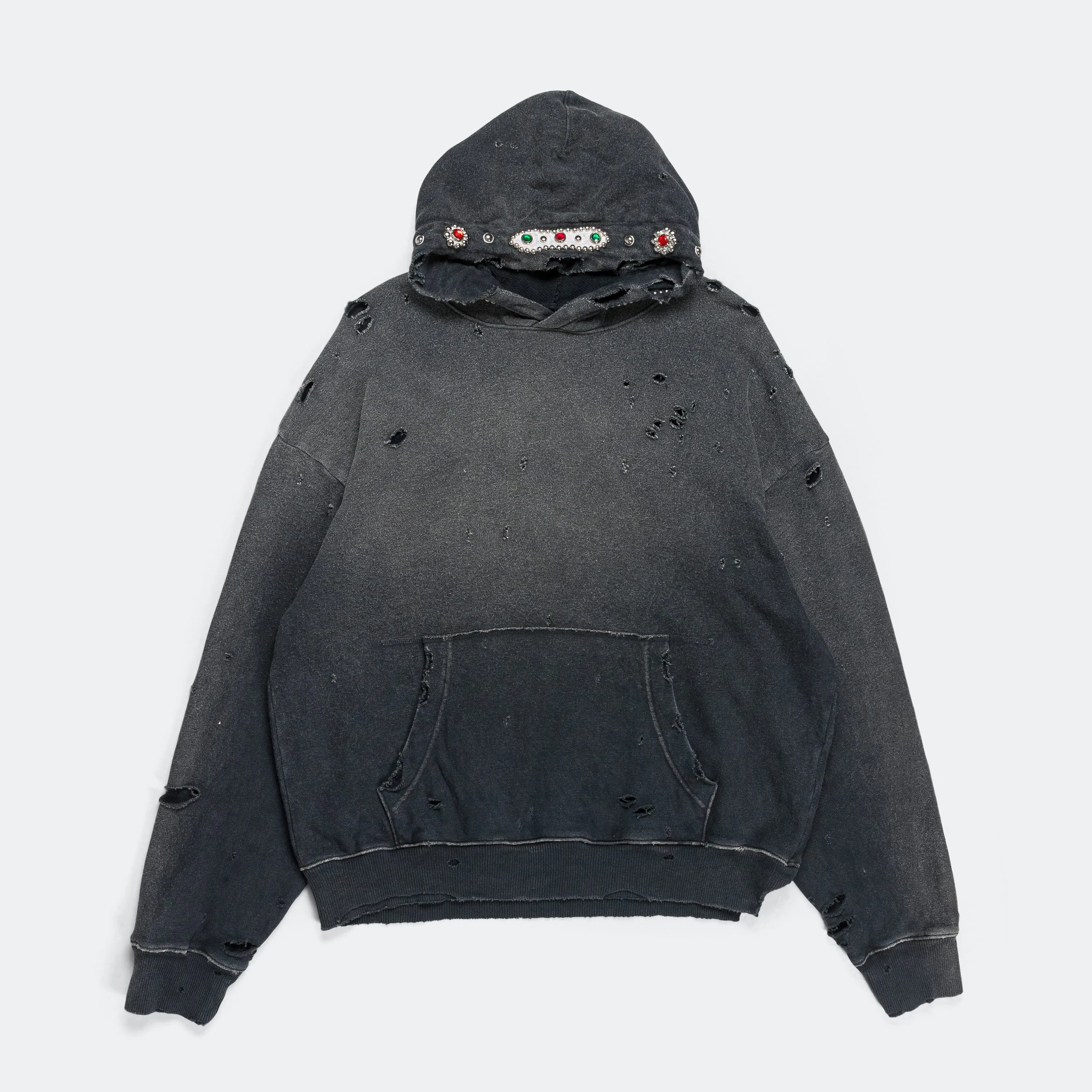 SWT Knit THRILLER Damaged Hoodie (STUDS) - Black