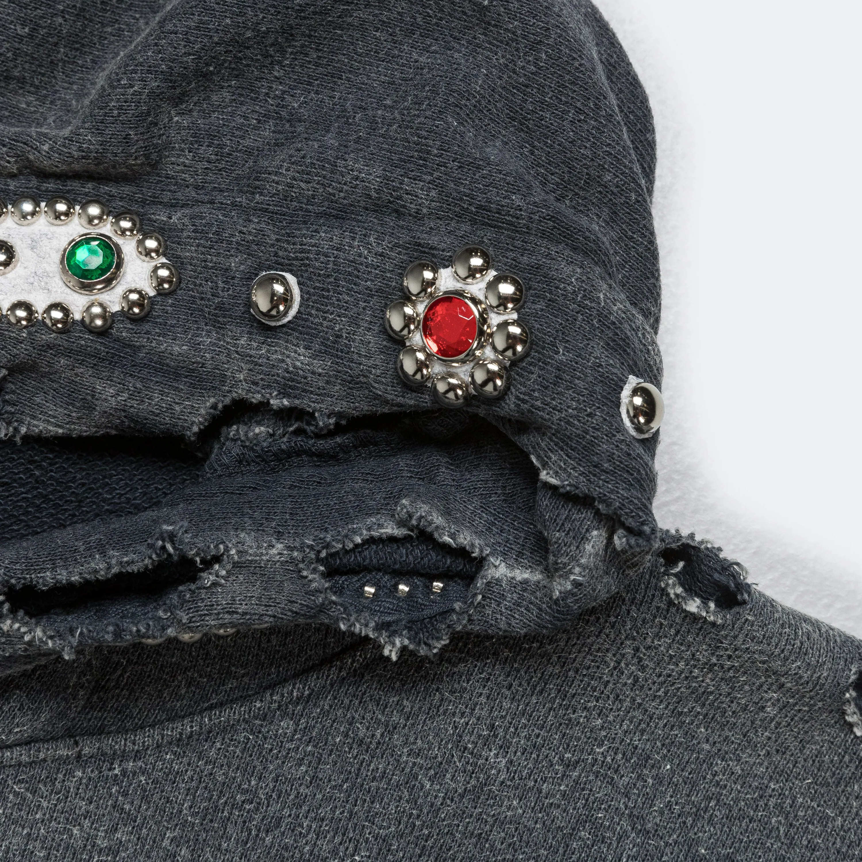 SWT Knit THRILLER Damaged Hoodie (STUDS) - Black