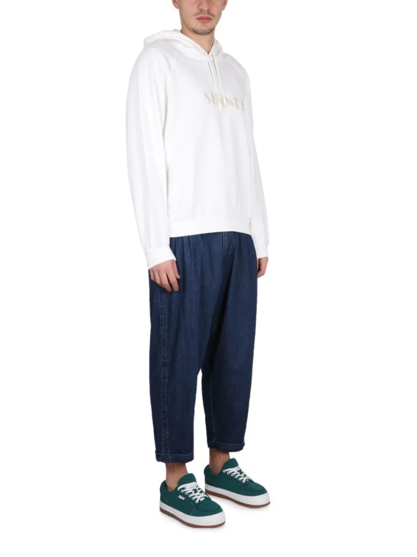 White Drawstring Hood Sweatshirt