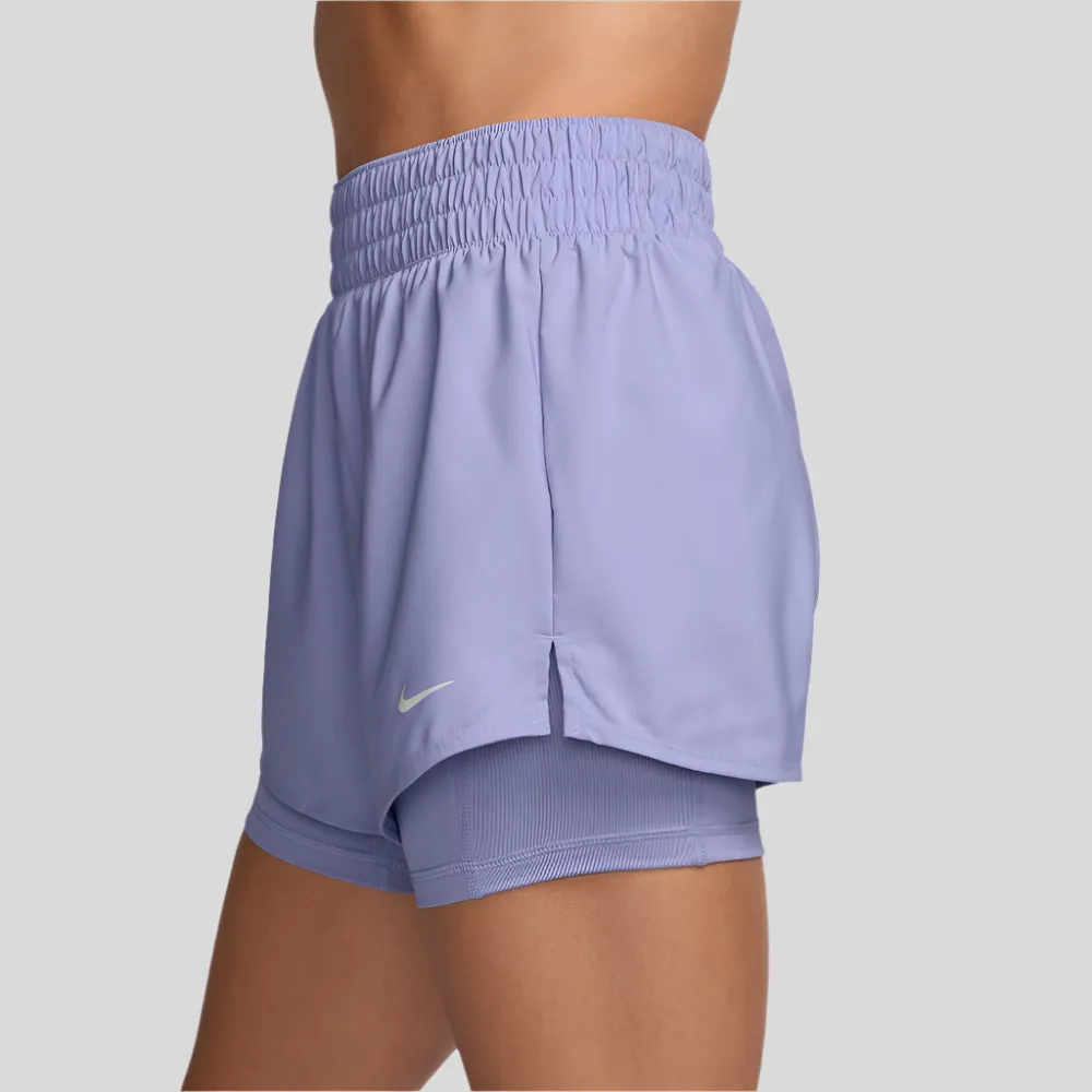 Womens Dri-FIT High-Waisted 3 Inch 2-in-1 Shorts - Lilac Ice/Reflective Silver
