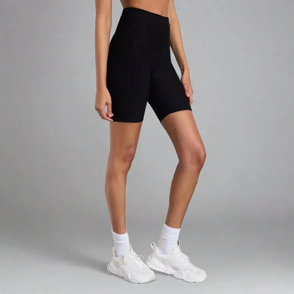 Womens Explore High-Rise Side Pocket 8 Inch Peached Short - Black